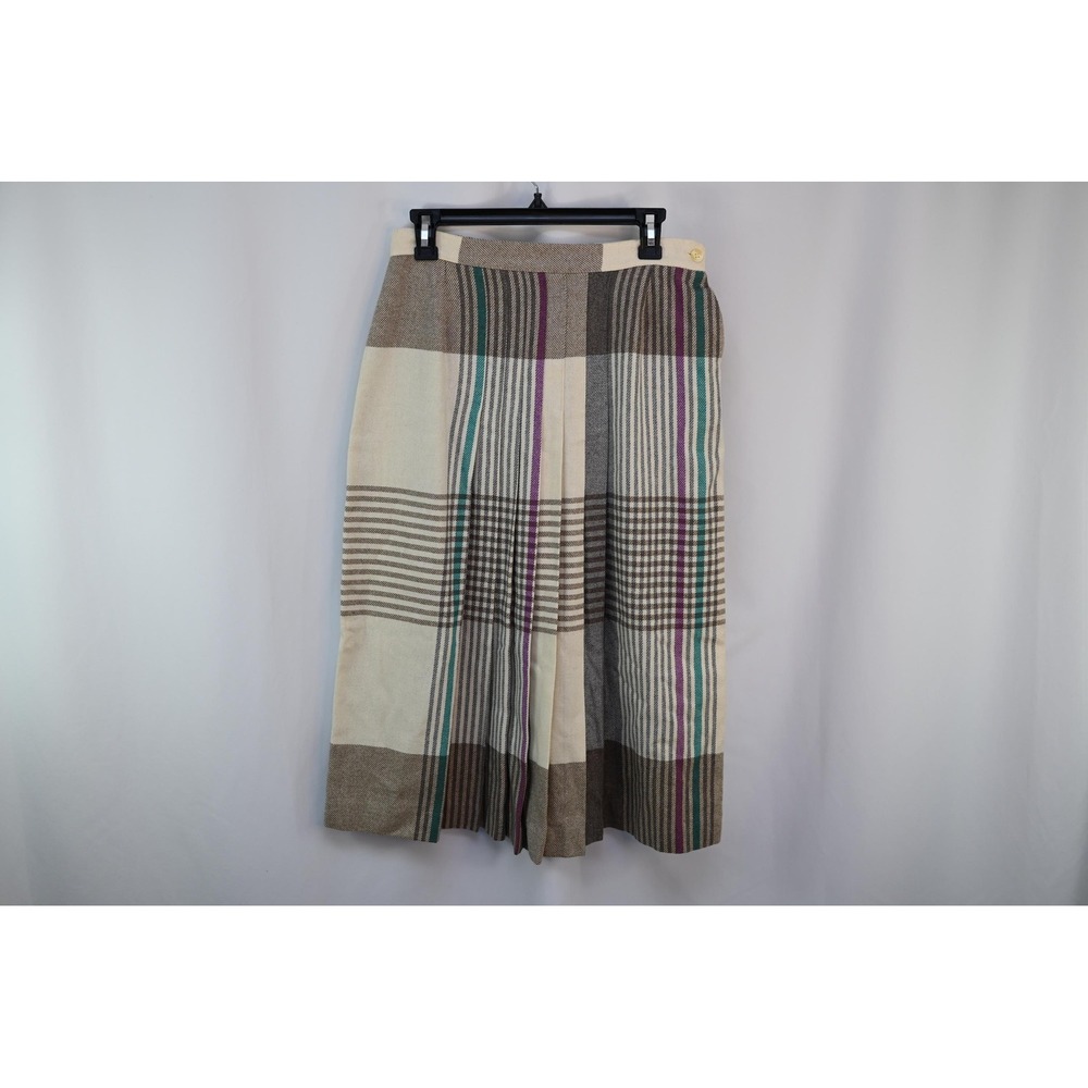 Vintage The Wyndham Collection Union Made Ivory Gray Wool Blend Plaid Skirt 14